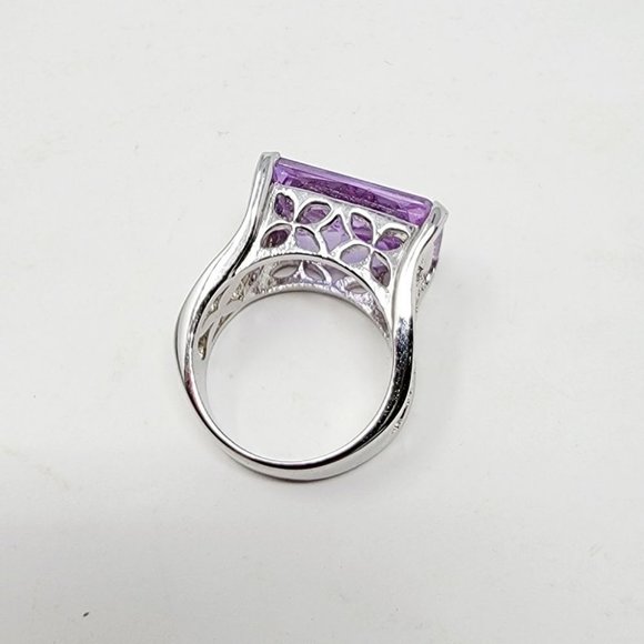 Rhodium Silver tone Purple Glass costume ring sz 8 - Picture 4 of 5